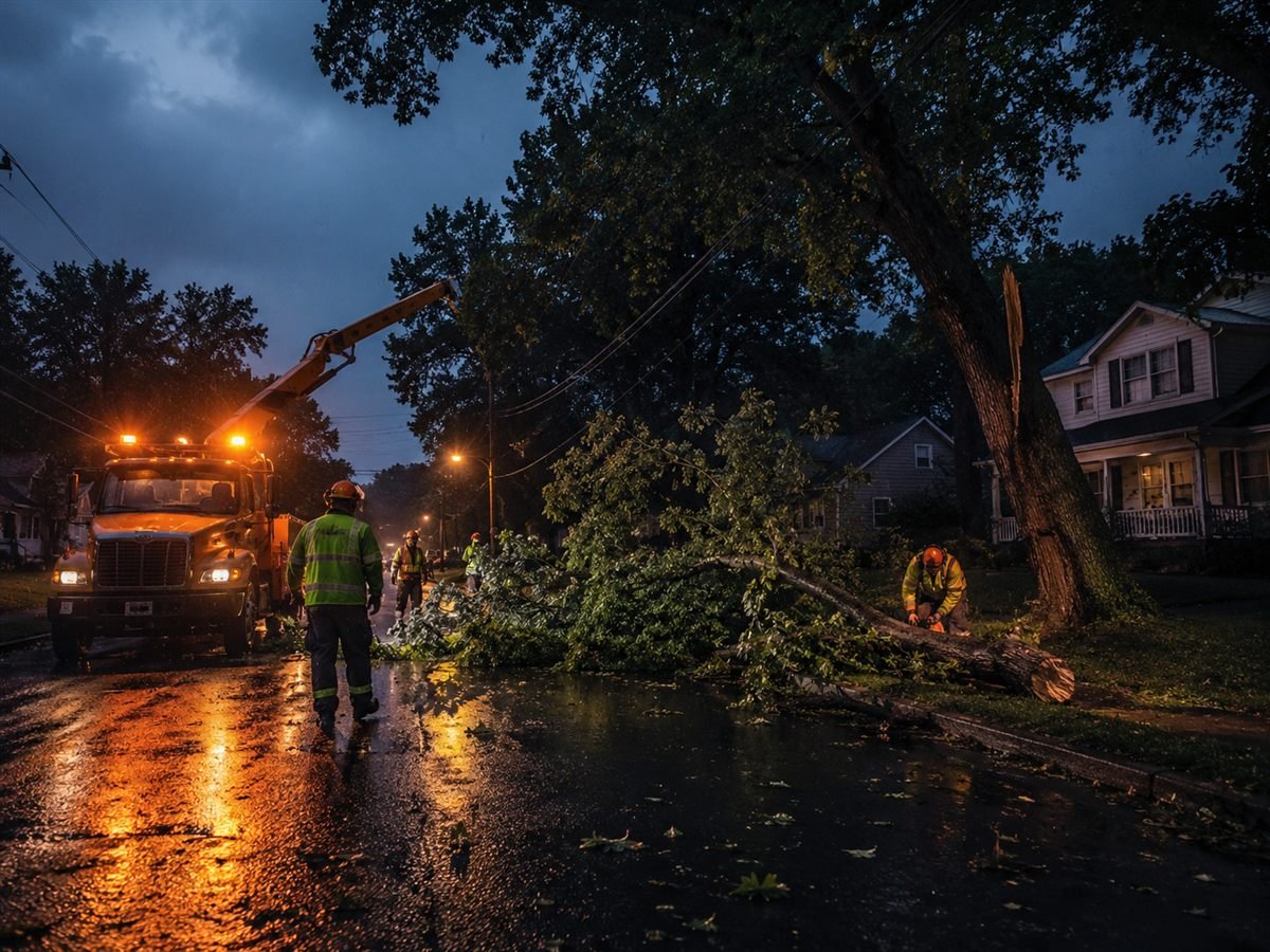 Tree service crew responding to storm damage